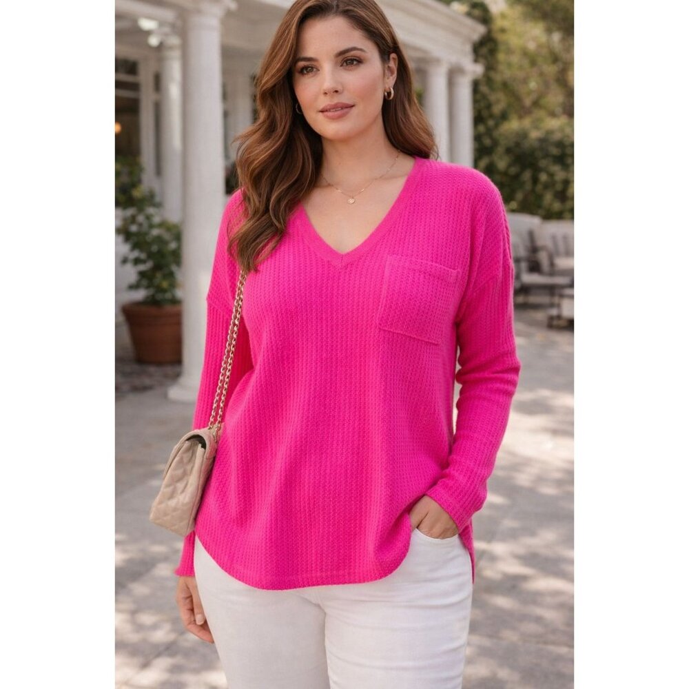 Effortless Calvin Klein Electric Pink Waffle Knit Top | Elevated basics | Large